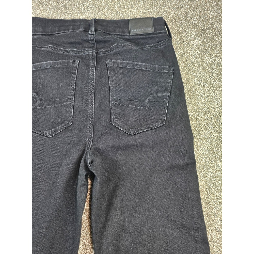 American Eagle Next Level Stretch High Waisted Flare Jeans Black Button Fly 4R - Picture 11 of 16